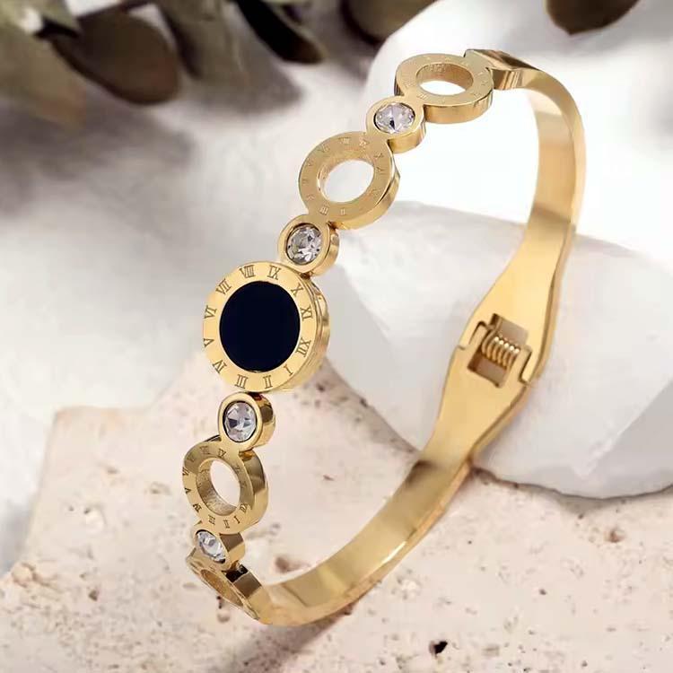 Black Shell Roman Numeral Titanium Steel Bangle