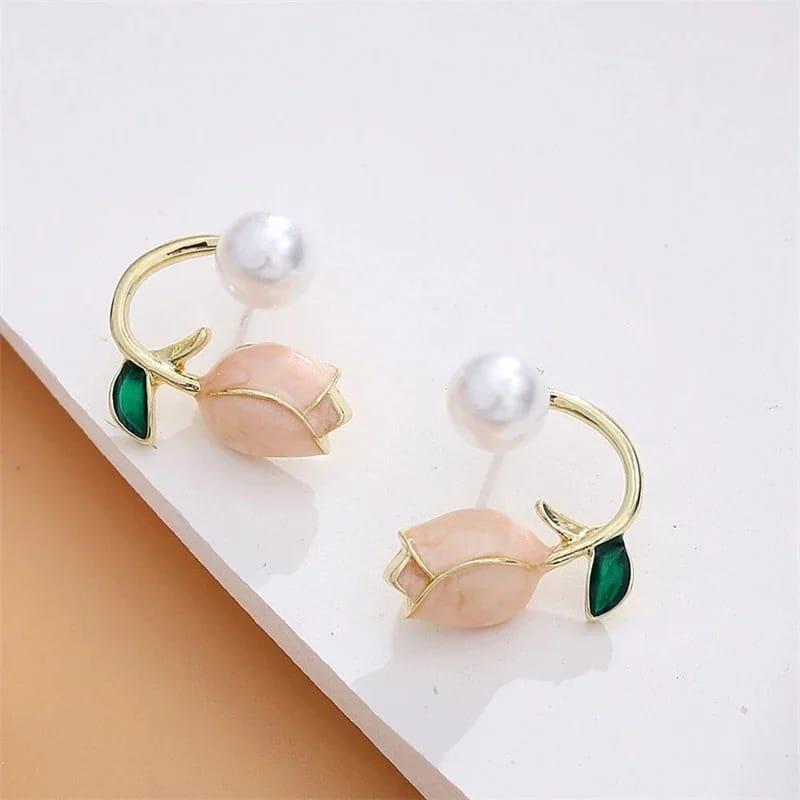 Tulip Peach Flower Design Studs
