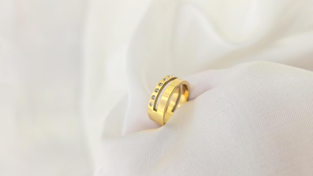 Gold Plated Plain Ring with White Zircon