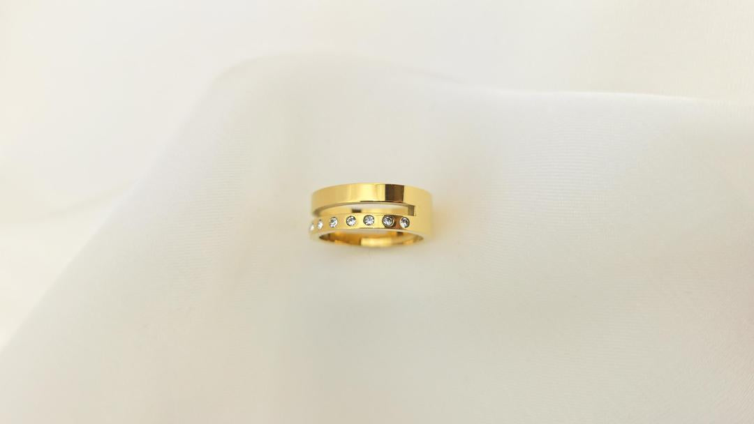 Gold Plated Plain Ring with White Zircon