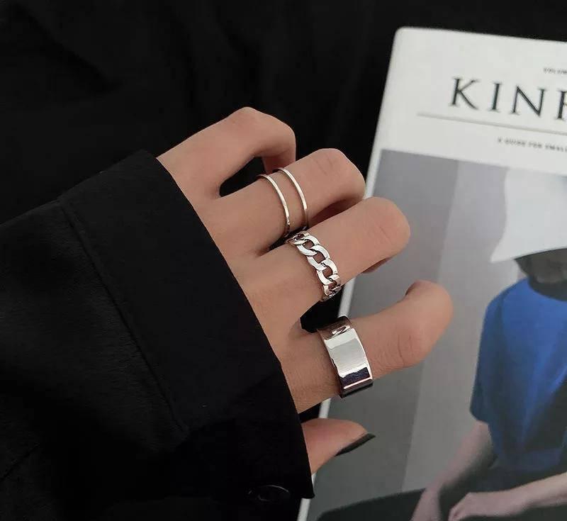 3 Pcs Alloy Silver Plated Dainty Plain Rings