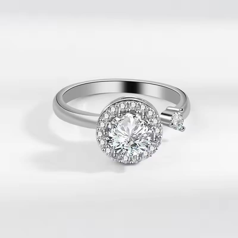 Silver Multi-Charm Adjustable Ring With Zircon Stone