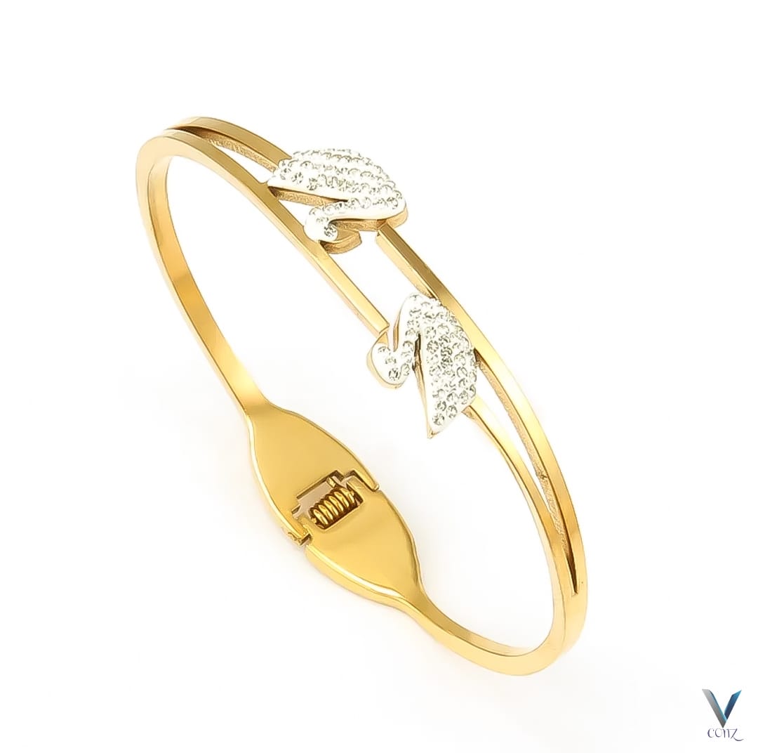 Swan Design Gold-Plated Bangle Bracelet