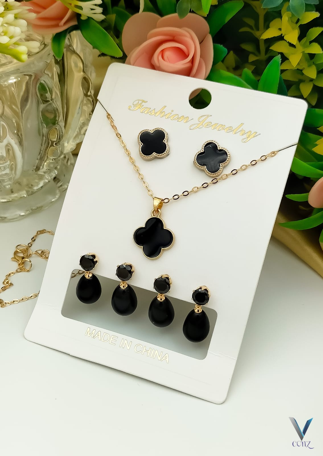 Elegant Black & Gold Fashion Jewelry Set