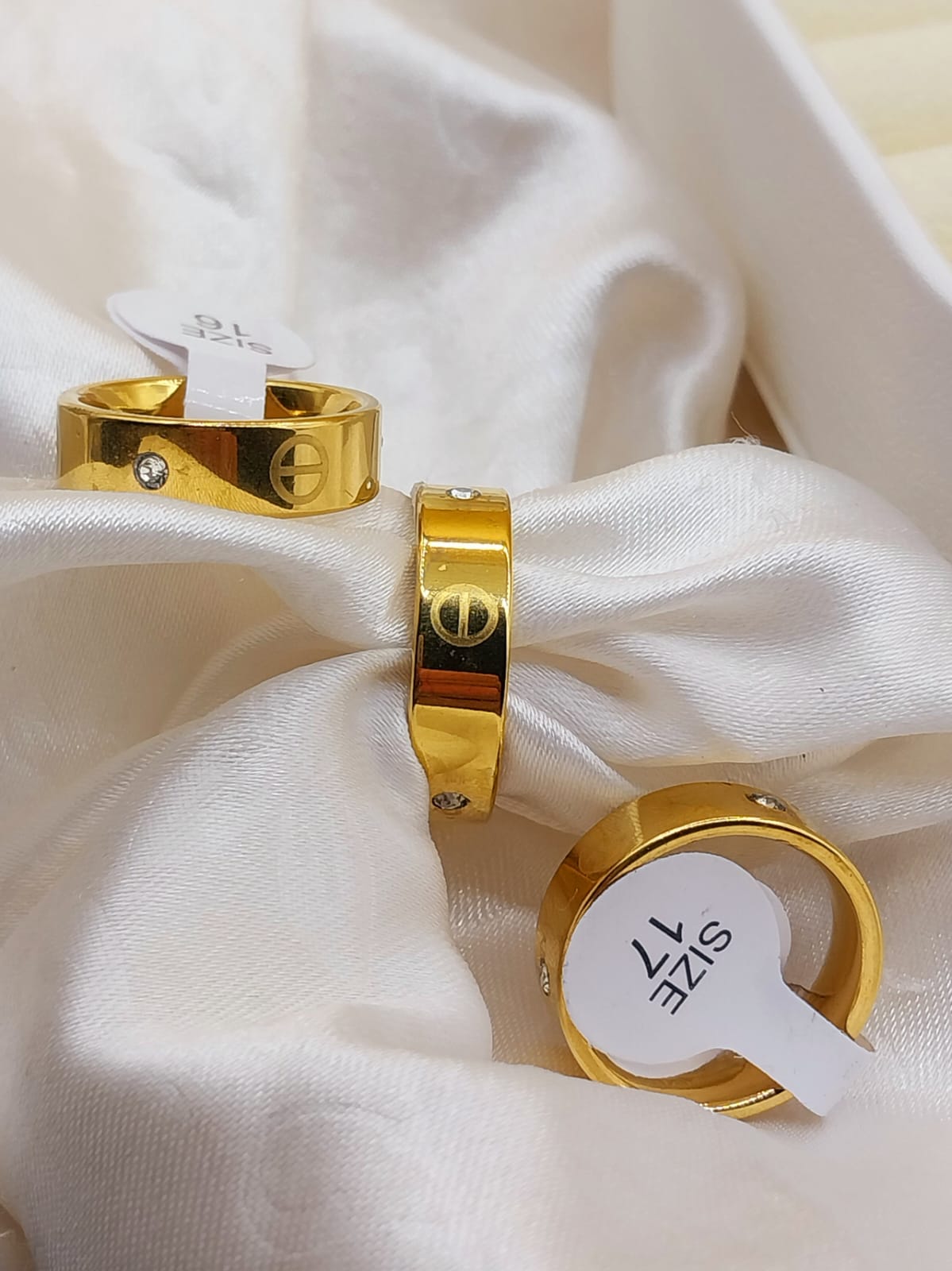 Classic Gold-Plated Stainless Steel Band Ring with Crystal Accents