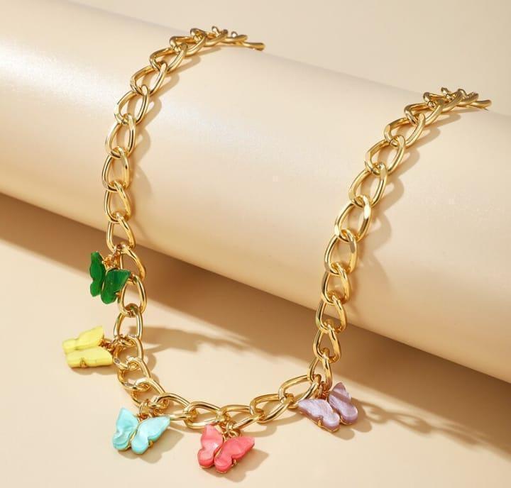 Colorful Butterfly Charm Chain Necklace