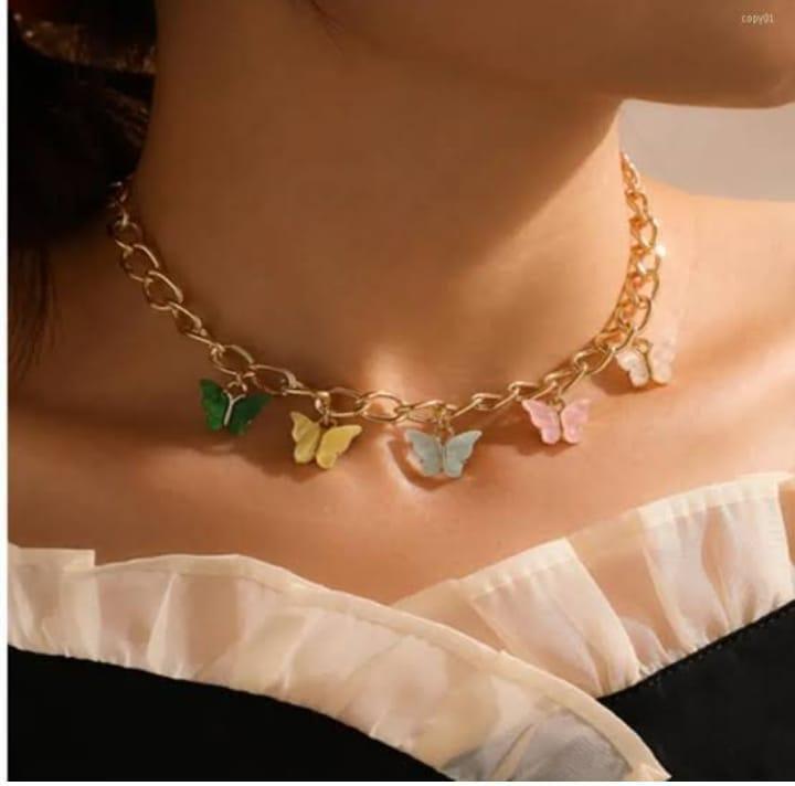 Colorful Butterfly Charm Chain Necklace