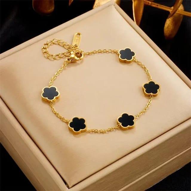 Elegant Black Clover Gold Chain Bracelet