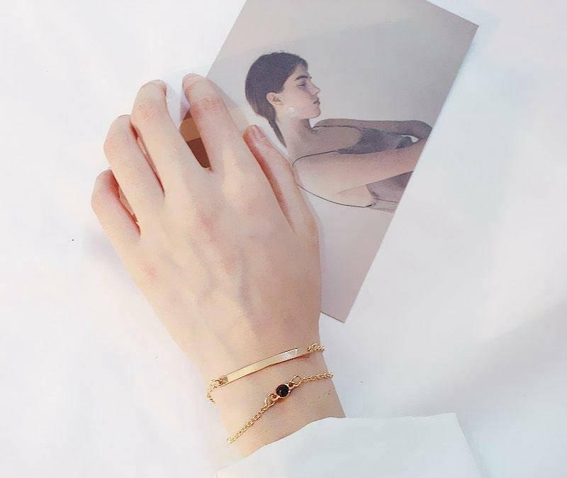 Minimalist Dual-Layer Gold Bracelet Set