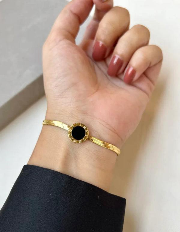 “Solar Halo” Black Onyx Disc Bracelet