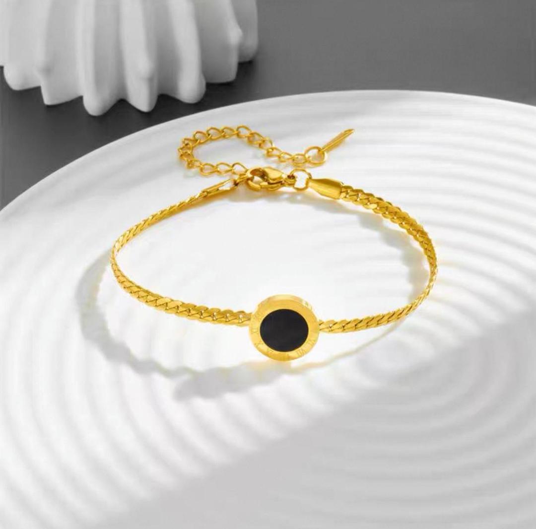 “Solar Halo” Black Onyx Disc Bracelet