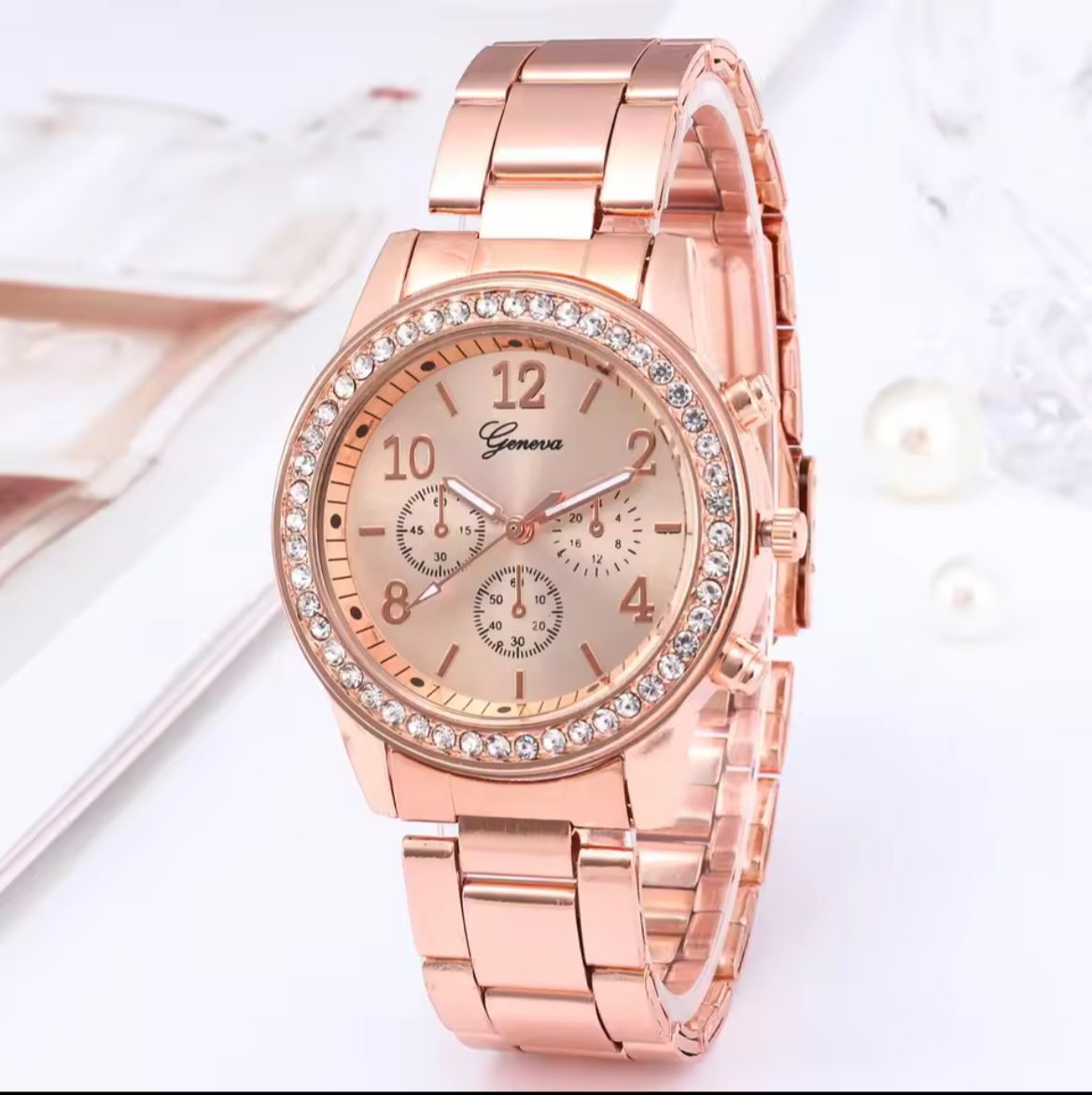 Geneva Luxe Rose Gold Crystal Watch – Timeless Sparkle
