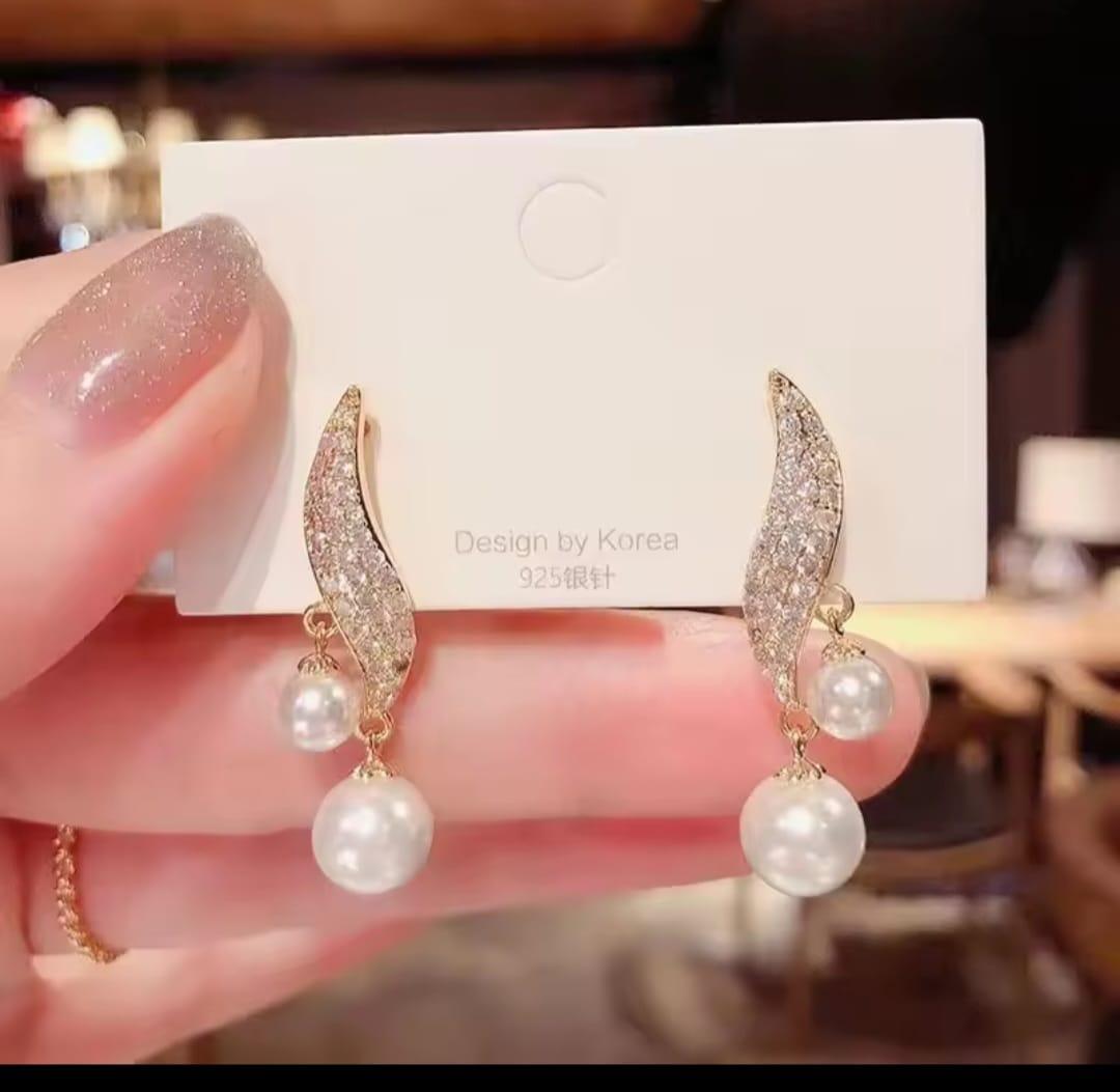 Stylish Charm Hanging Earings with Pearl Stone