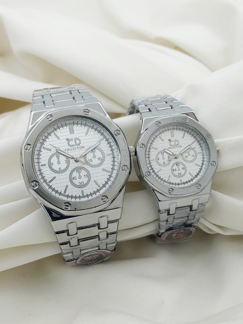 Luxury Couple Chronograph Watch Set – Elegant Stainless Steel Collection