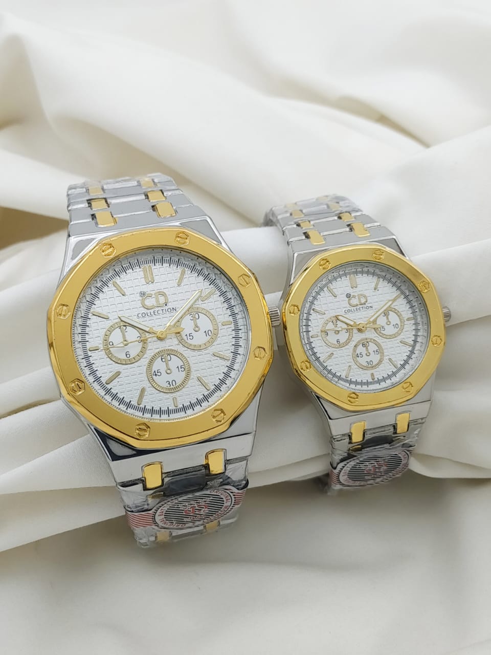 Luxury Couple Chronograph Watch Set – Elegant Stainless Steel Collection