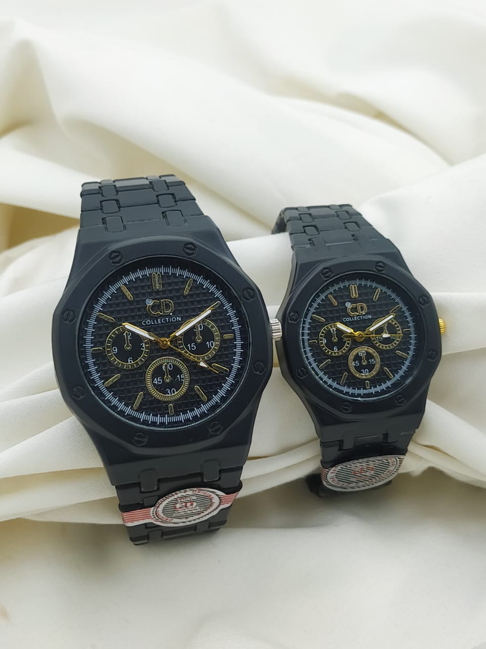 Luxury Couple Chronograph Watch Set – Elegant Stainless Steel Collection