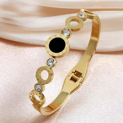 Black Shell Roman Numeral Titanium Steel Bangle
