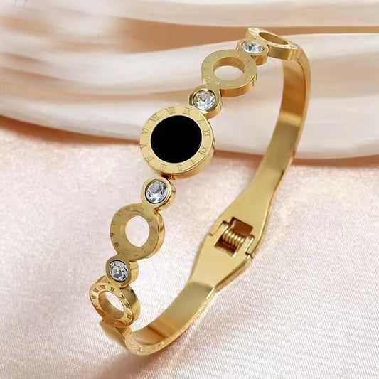 Black Shell Roman Numeral Titanium Steel Bangle