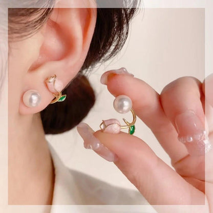 Tulip Peach Flower Design Studs
