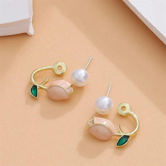 Tulip Peach Flower Design Studs
