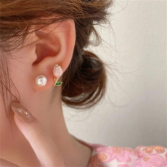 Tulip Peach Flower Design Studs