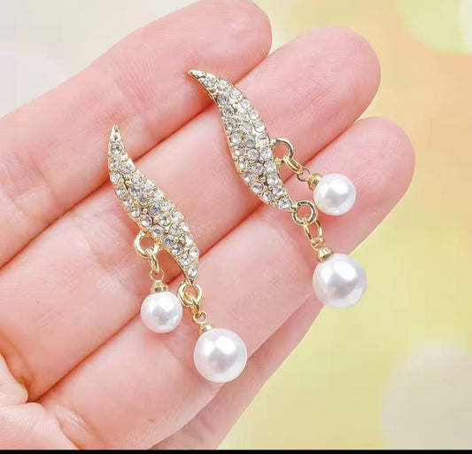 Stylish Charm Hanging Earings with Pearl Stone