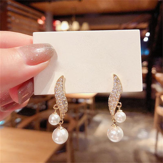 Stylish Charm Hanging Earings with Pearl Stone