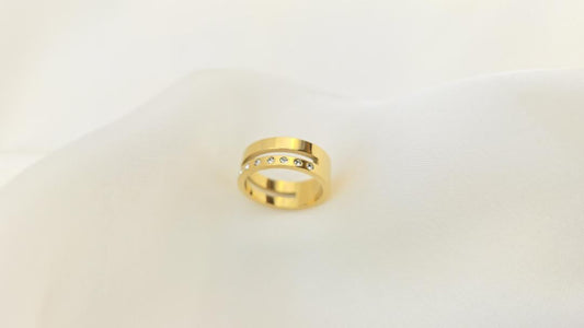 Gold Plated Plain Ring with White Zircon
