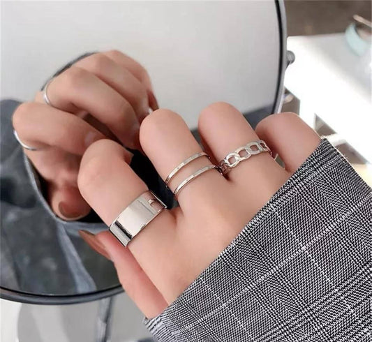 3 Pcs Alloy Silver Plated Dainty Plain Rings