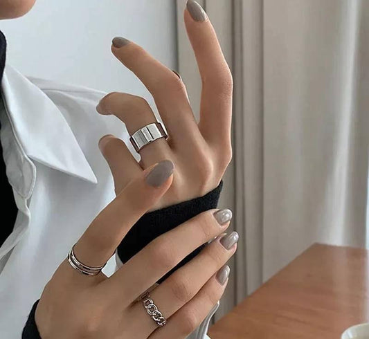 3 Pcs Alloy Silver Plated Dainty Plain Rings