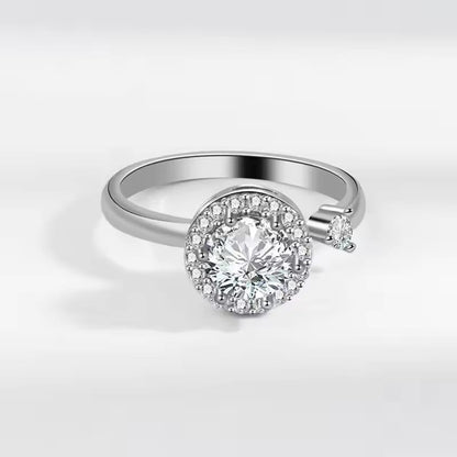 Silver Multi-Charm Adjustable Ring With Zircon Stone