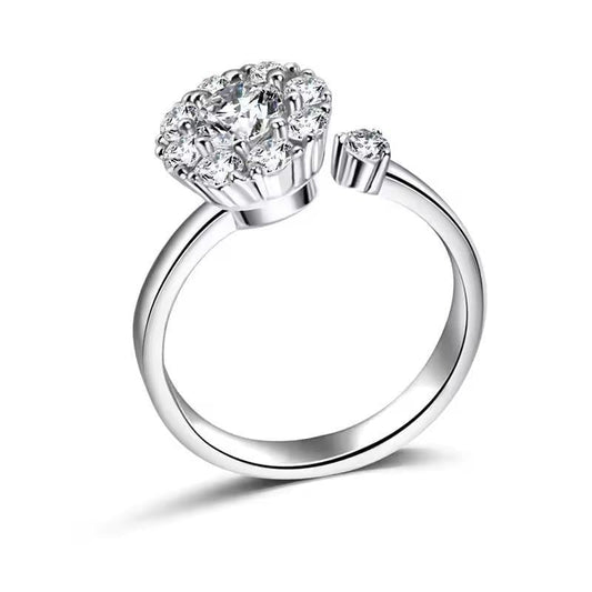 Silver Multi-Charm Adjustable Ring With Zircon Stone