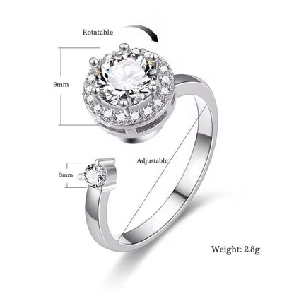 Silver Multi-Charm Adjustable Ring With Zircon Stone