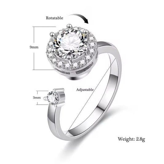 Silver Multi-Charm Adjustable Ring With Zircon Stone