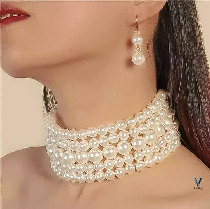 Luxurious Multi-Strand Pearl Necklace & Earrings Set