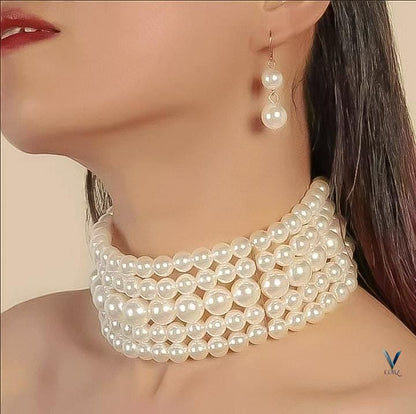 Luxurious Multi-Strand Pearl Necklace & Earrings Set