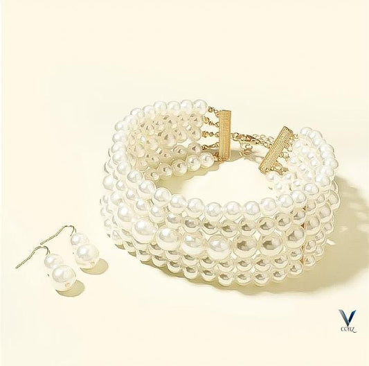 Luxurious Multi-Strand Pearl Necklace & Earrings Set