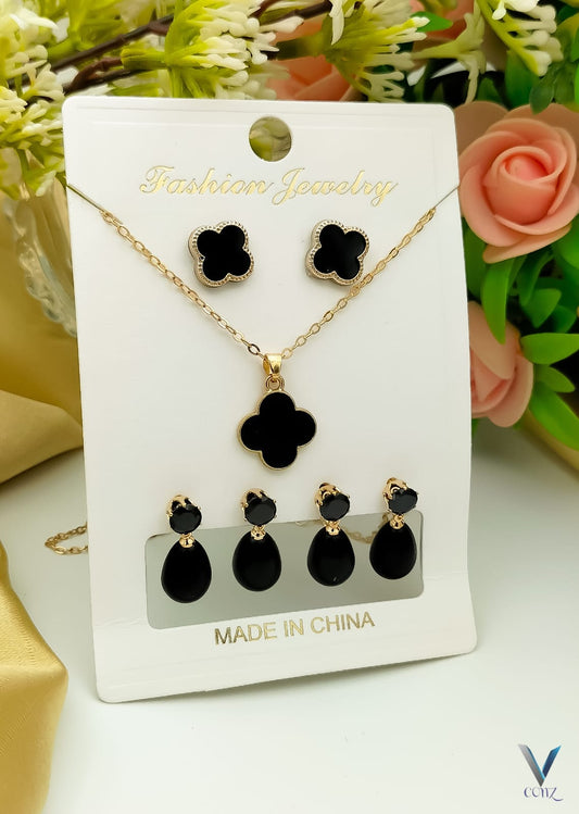 Elegant Black & Gold Fashion Jewelry Set