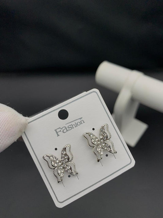 Chic Silver Butterfly Stud Earrings with Rhinestones – Cute & Elegant Fashion Jewelry