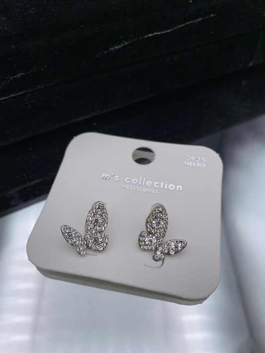 Silver Butterfly Crystal Stud Earrings – Dainty Sparkle with Elegant Charm