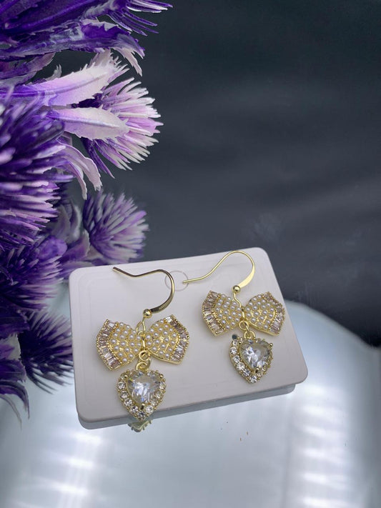 Heart Drop Pearl & Crystal Hook Earrings