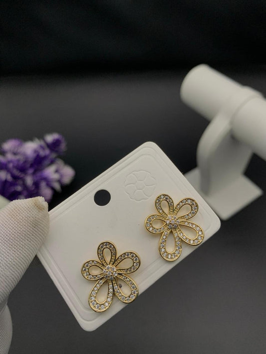 Gold-Tone Crystal Flower Stud Earrings