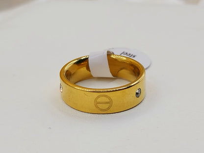 Classic Gold-Plated Stainless Steel Band Ring with Crystal Accents