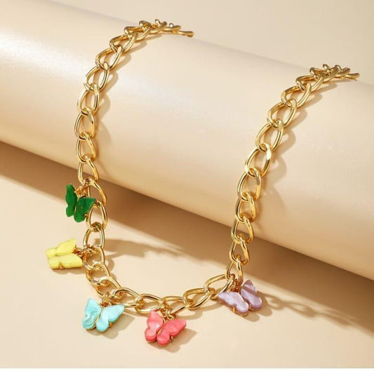 Colorful Butterfly Charm Chain Necklace