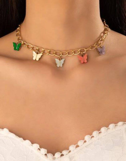 Colorful Butterfly Charm Chain Necklace