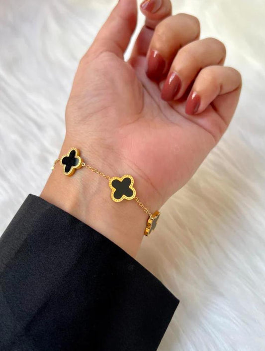 Elegant Black Clover Gold Chain Bracelet
