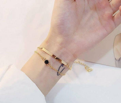 Minimalist Dual-Layer Gold Bracelet Set