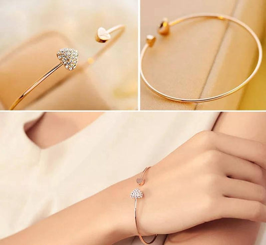 “Whispers of Love” Heart-Tipped Open Bangle – Rose Gold Plated