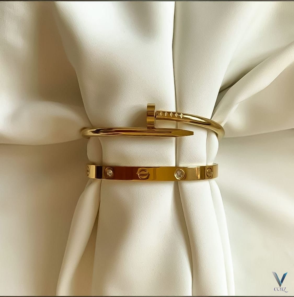 Luxury Gold-Plated Nail & Screw Motif Bangles Set