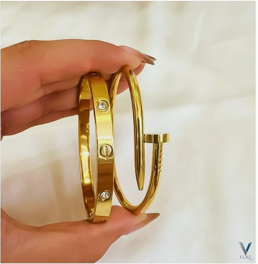 Luxury Gold-Plated Nail & Screw Motif Bangles Set